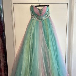 Mac Duggal Couture Aqua/multi colored Strapless ball gown